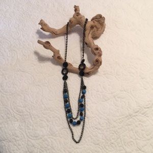 Vintage Black & Blue Chain & Beaded Necklace